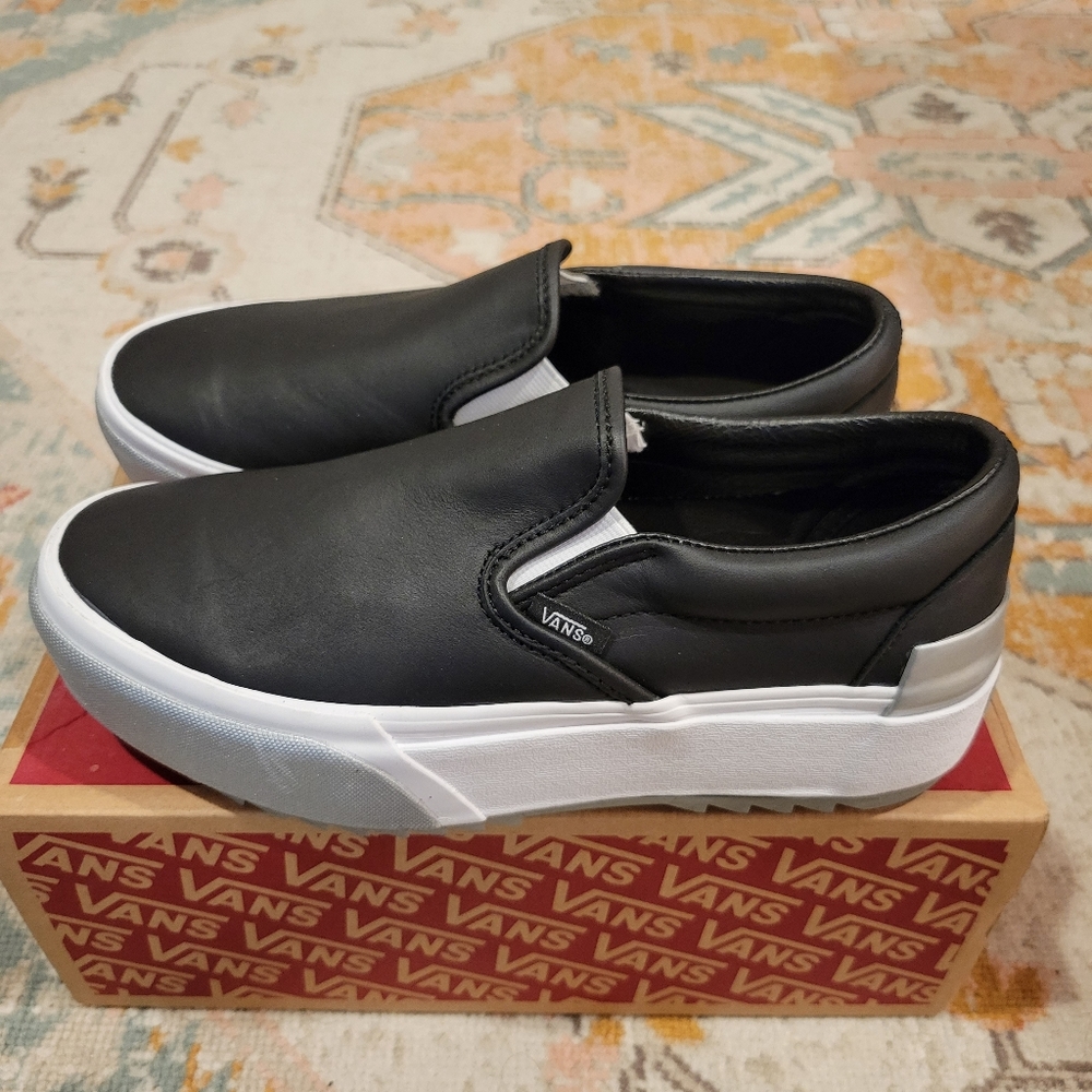 Vans Classic Slip-On Stacked Platform Sneakers Shiny Black Women's 9.0